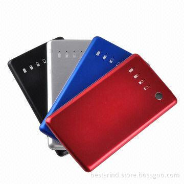 8,600mAh ultra-thin polymer power banks with 2.1A/1A dual output, measures 11.5 x 70 x 125mm
